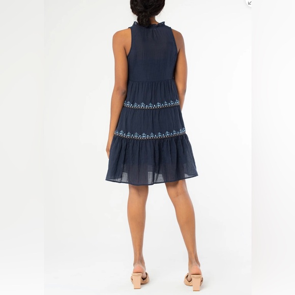 Lovestitch Addyson embroidered tiered sleeveless navy mini dress medium - Picture 11 of 13
